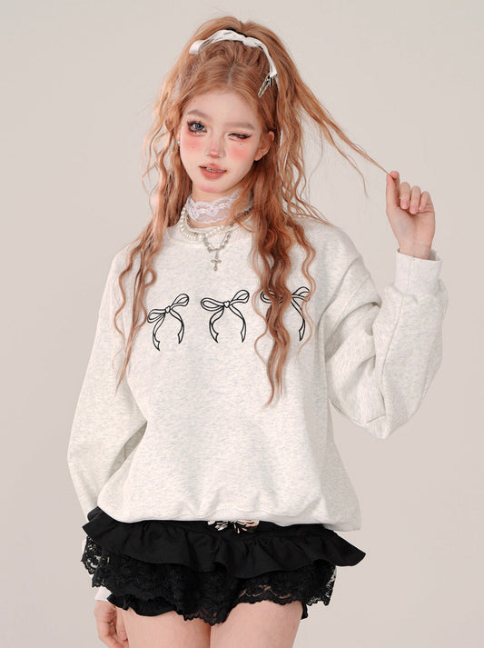 Sweatshirt mit Schleife und süßem Halsausschnitt