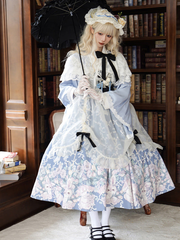 Süßes, bedrucktes Dienstmädchen-Alice-Kostümkleid im japanischen Stil