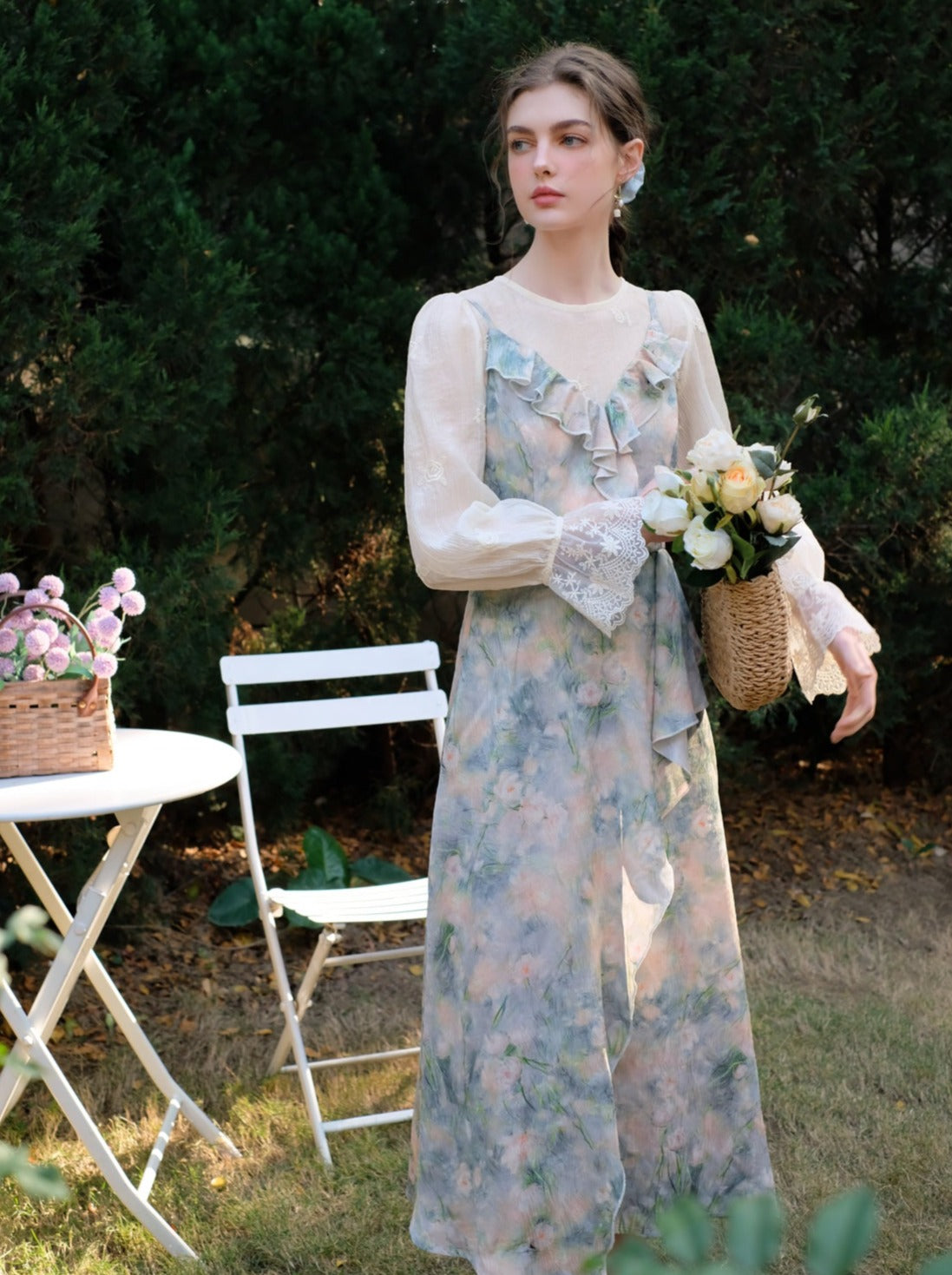 Morning Smoke + Camisole Dress Blue Blouse Mist Chiffon