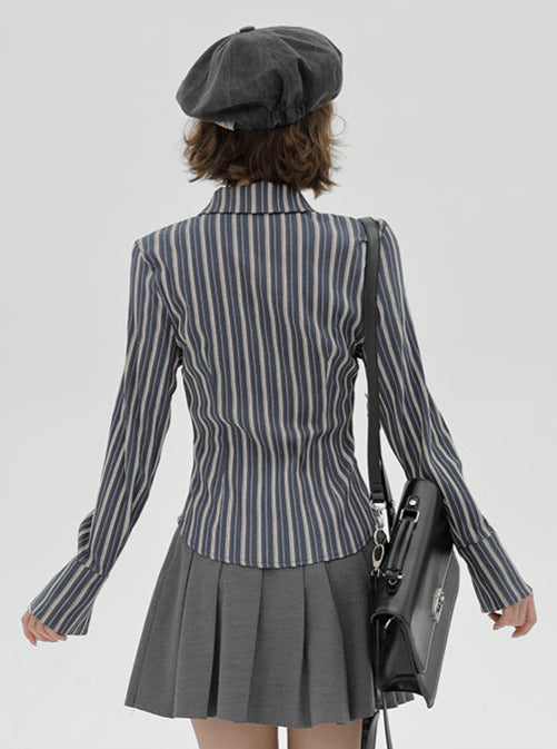 Amerikanisches Hemd gestreifte Taille Slim Retro