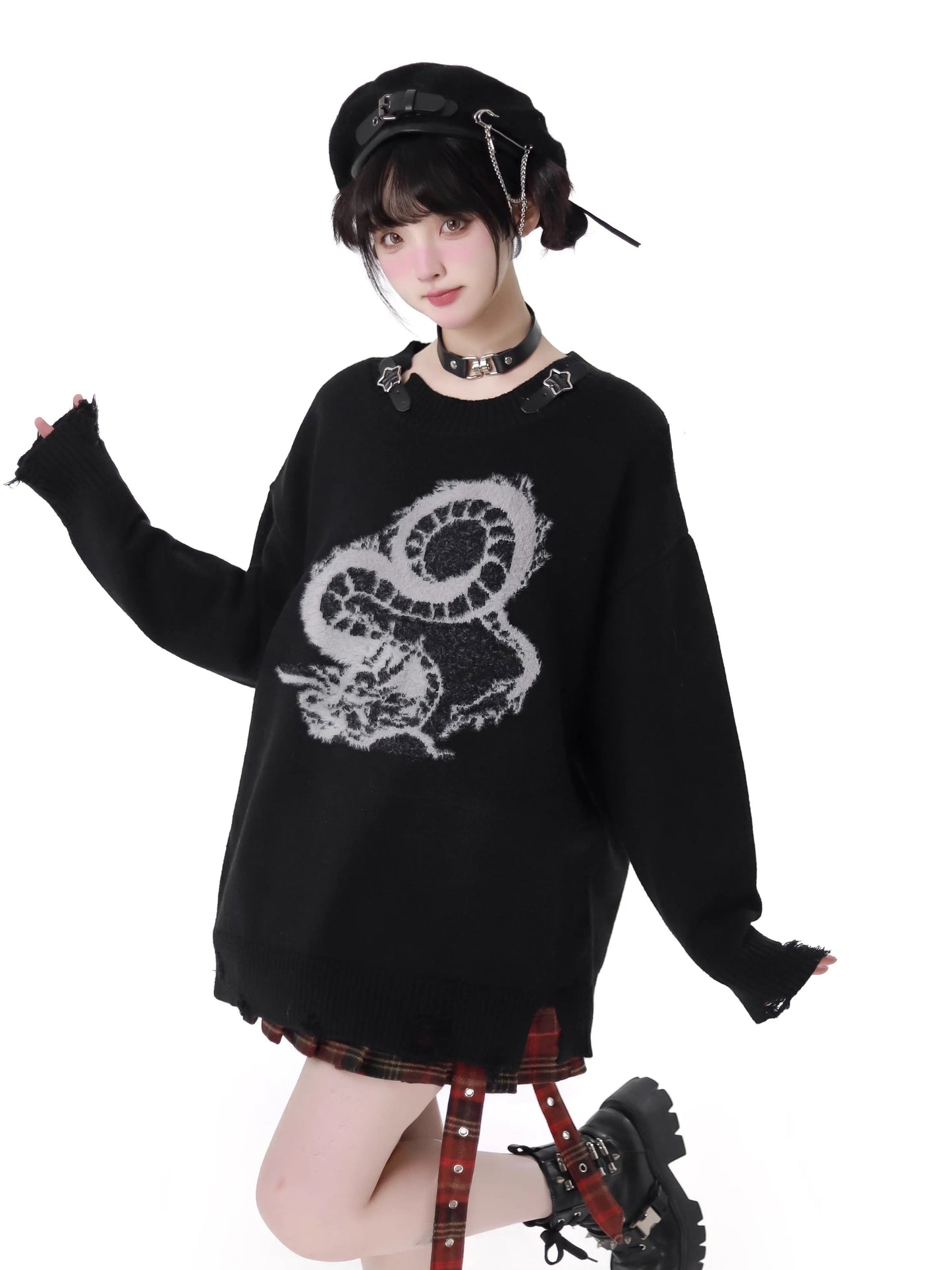 Anzugjacke aus Samt und Leder mit Drachenkaromuster