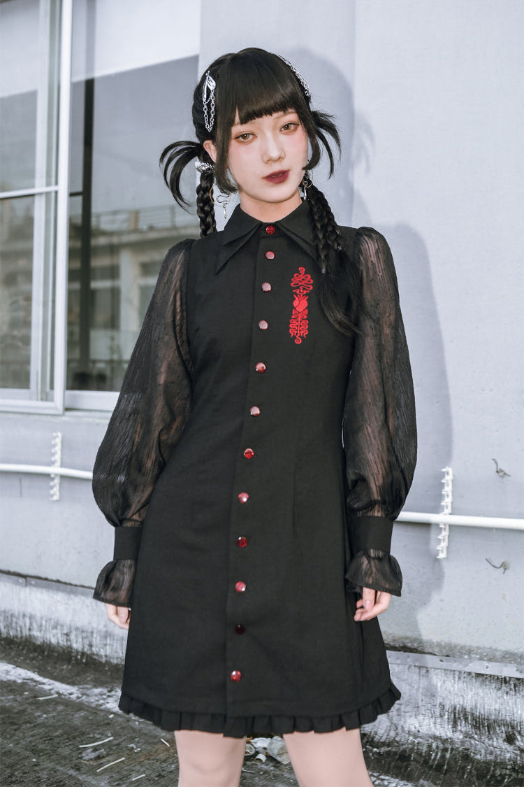 Dress Lantern Chinese Sleeve Sheer
