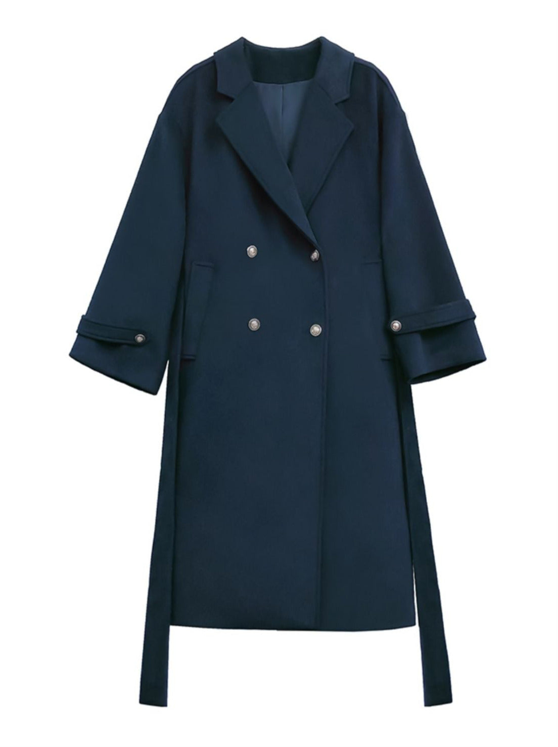 Manteau cocon élégant en laine à double boutonnage bleu