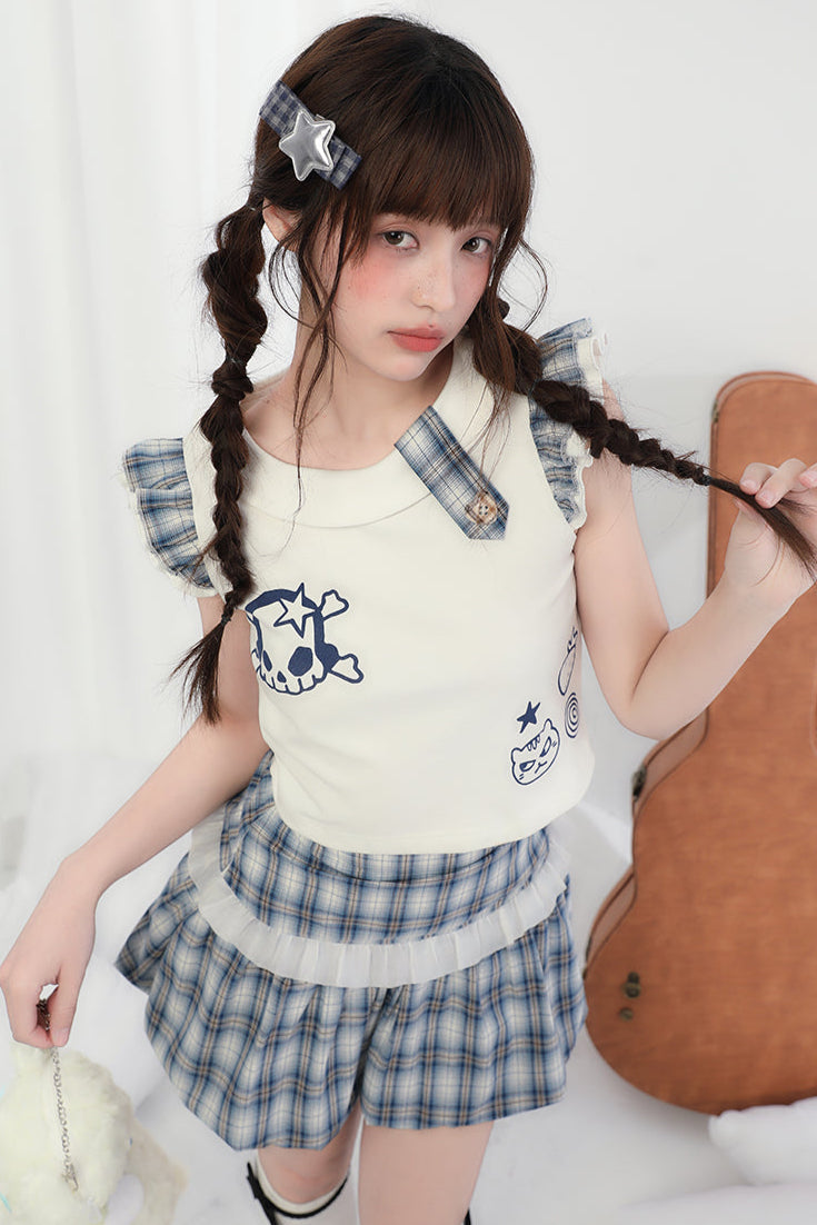 Miniskirt + Skull Checked Cat Top Sleeveless