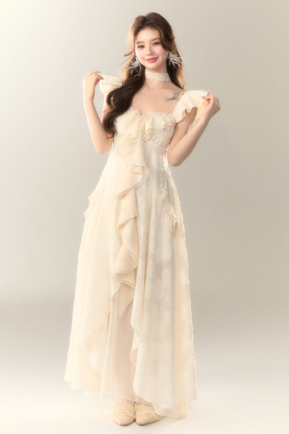 Jacquard Holiday Dress Frilled