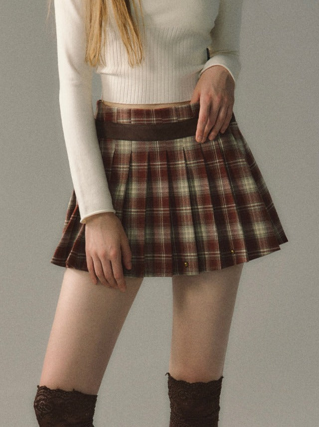 Dark Check Mode College Pleated Skirt