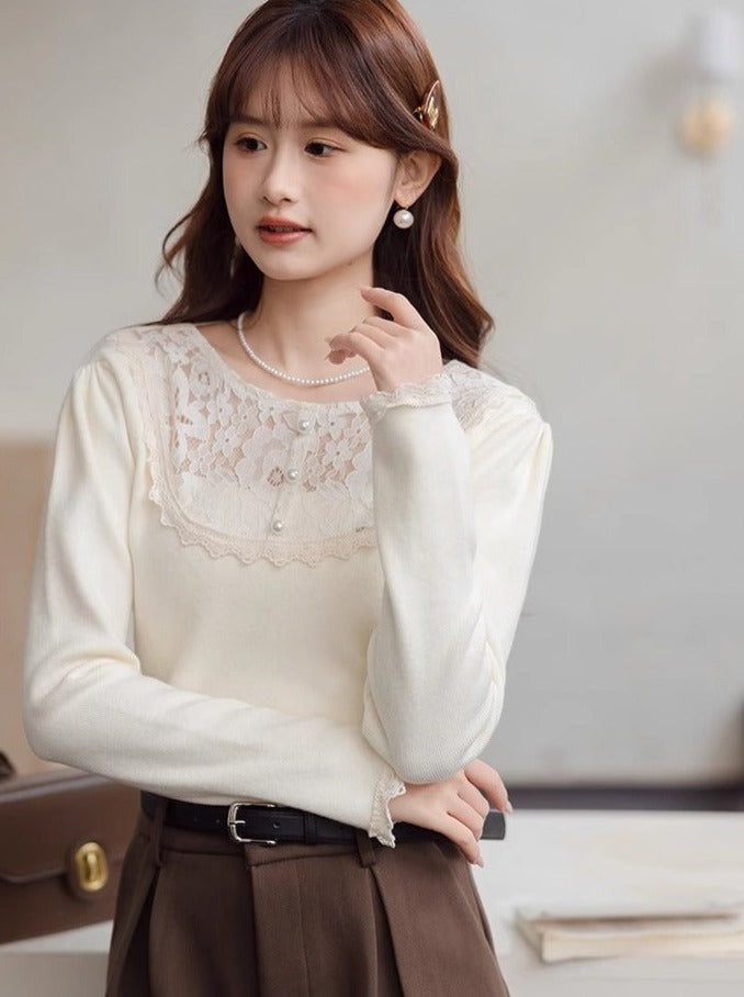Style Neck Slim Top Fit French Lace Round
