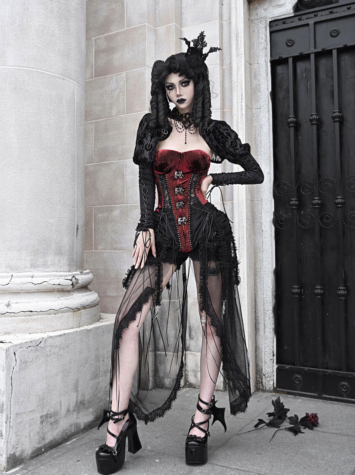 Dark Alice Dress Hell Fishbone Straps Corset Set Gothic Tulle