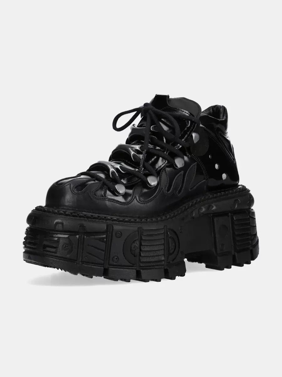 Punk Retro Plateauschuhe Schnürschuhe dunkles Leder