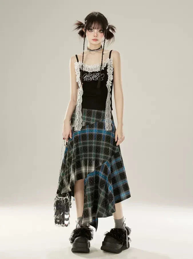 Contrast Gradient Irregular Checked Skirt Color