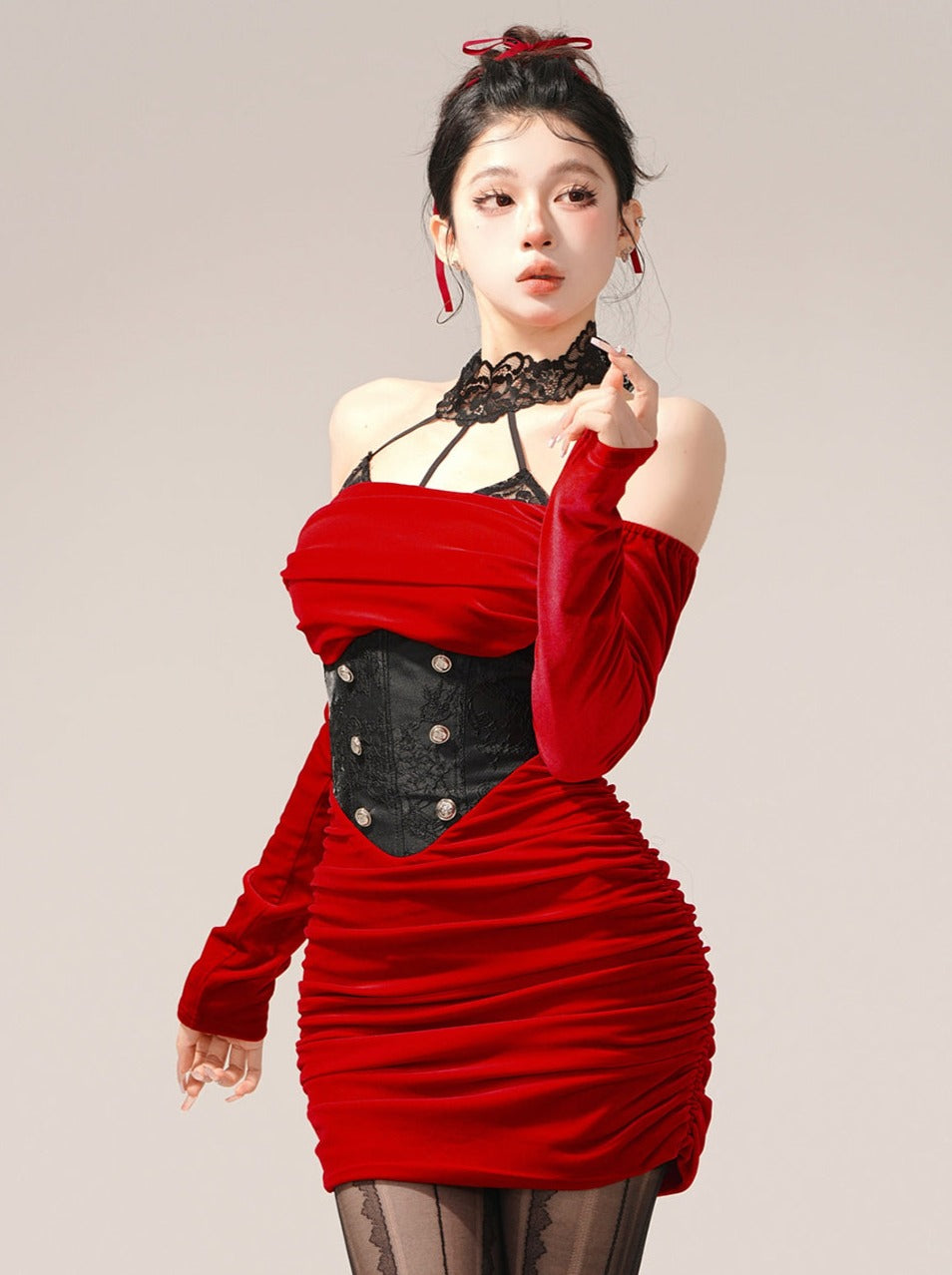 Paris Cocktail Party Red Velvet Party Dress