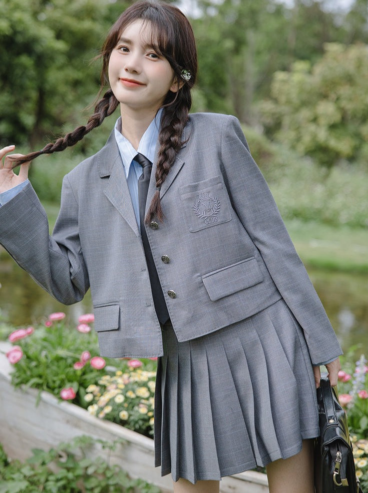 College + Style Pleated Skirt Tie Blouse Blazer