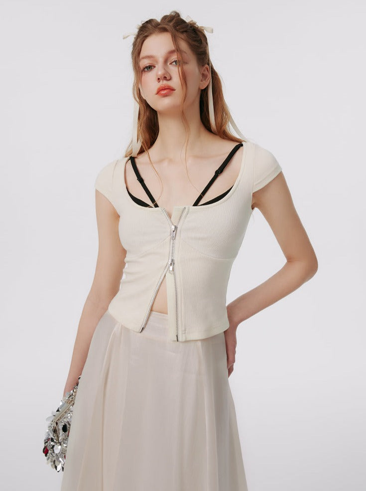 Two-piece Faux Contrast Slim Stitched Top