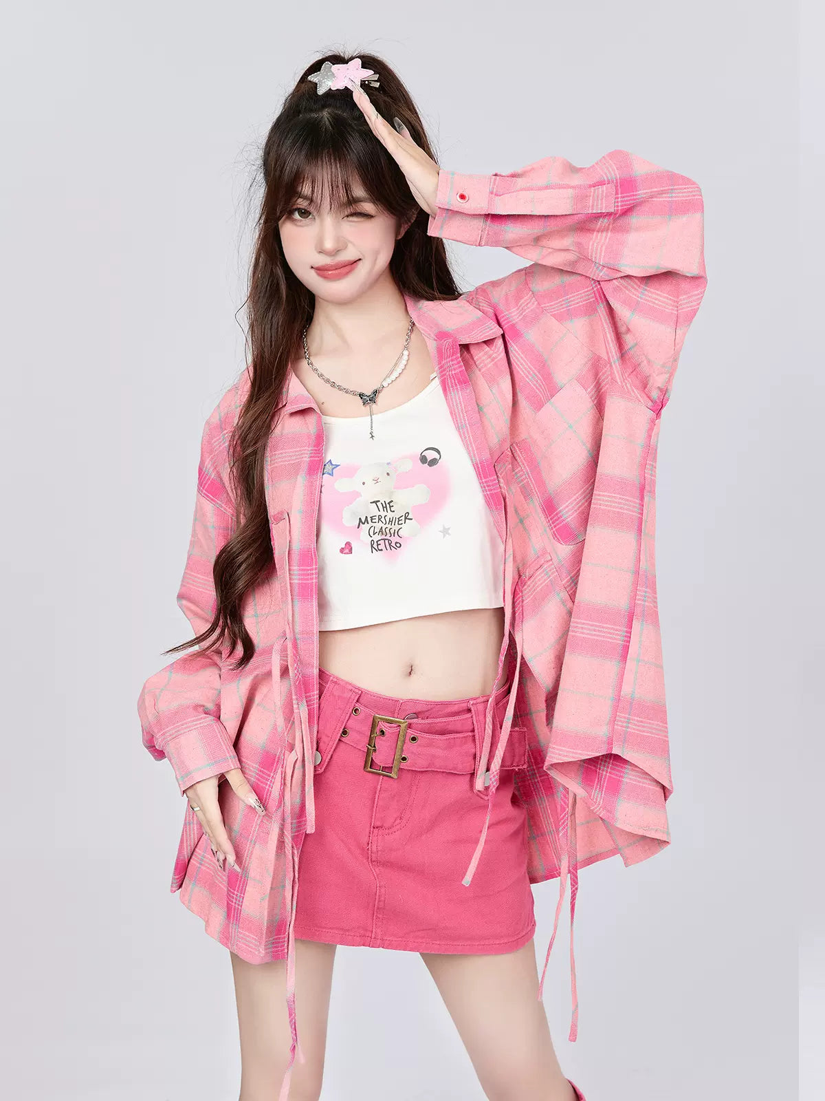 Strap Check Shirt Pink