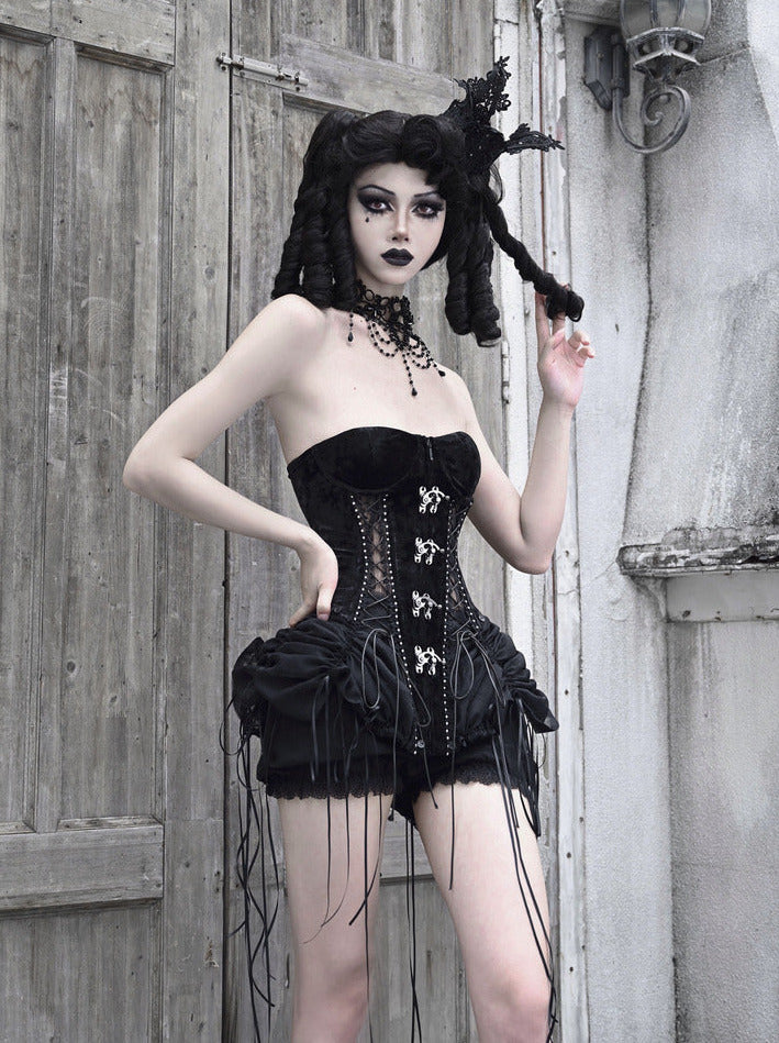 Dark Gothic Corset Hell Dress Bird Straps Alice Gauge Set Fishbone