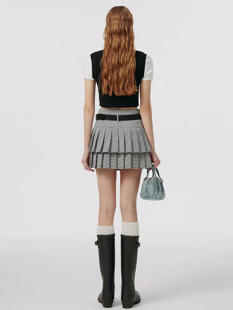 Small Gray Skirt Faux + Pleated Two-piece Top American College Tie