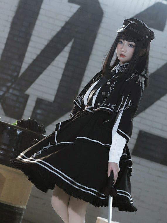 Set Army Up Low Skirt Brumble Cape Dark Military Battle Jacket Uniform