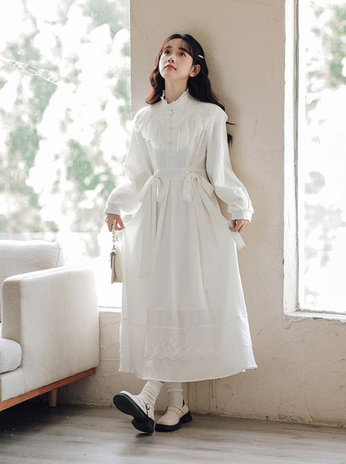 Lace China Dress Ribbon Waist