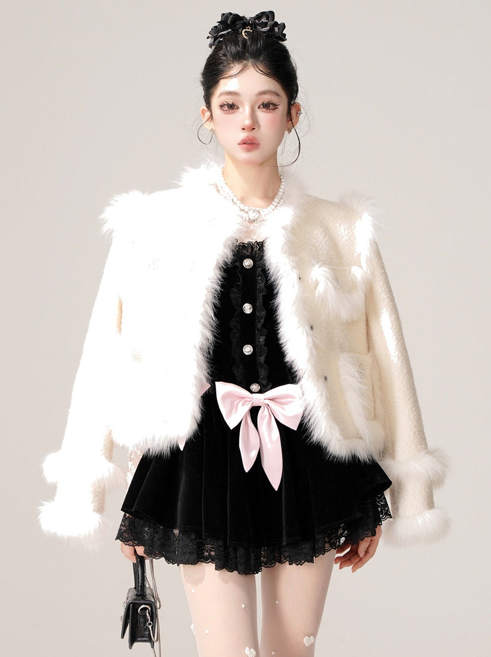 Veste en tweed renard thé abricot fourrure douce neige