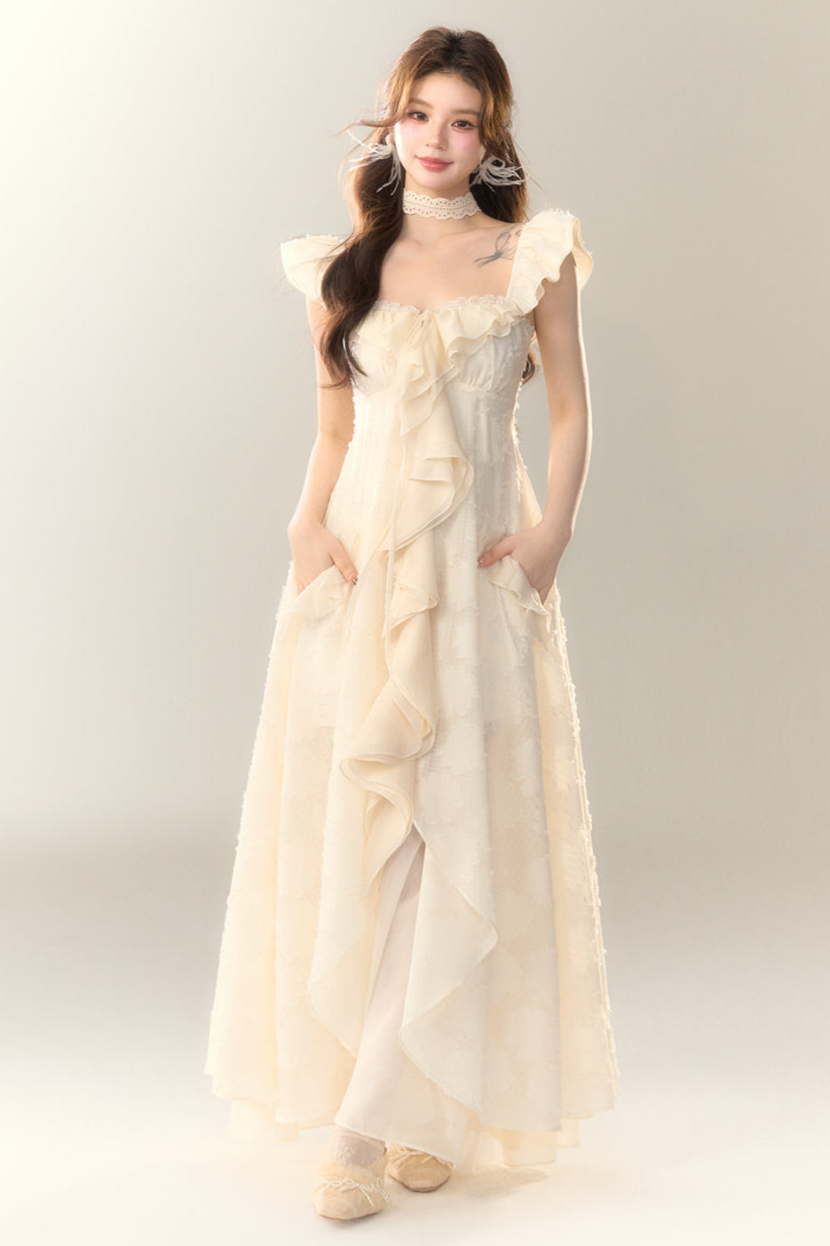 Jacquard Holiday Dress Frilled
