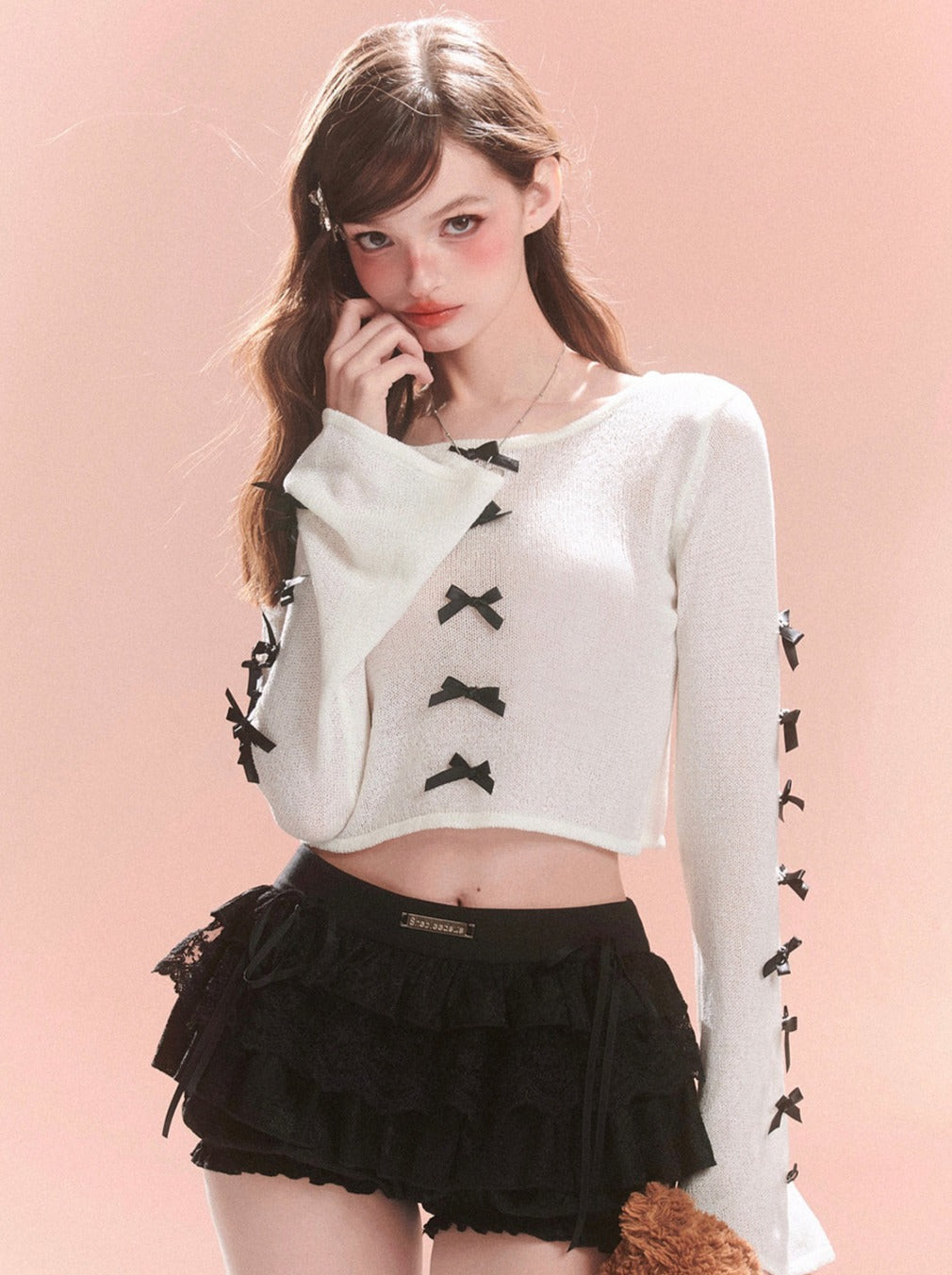 Chic Girly Top Sweet Ribbon French