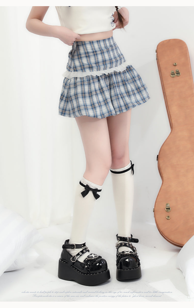 Miniskirt + Skull Checked Cat Top Sleeveless