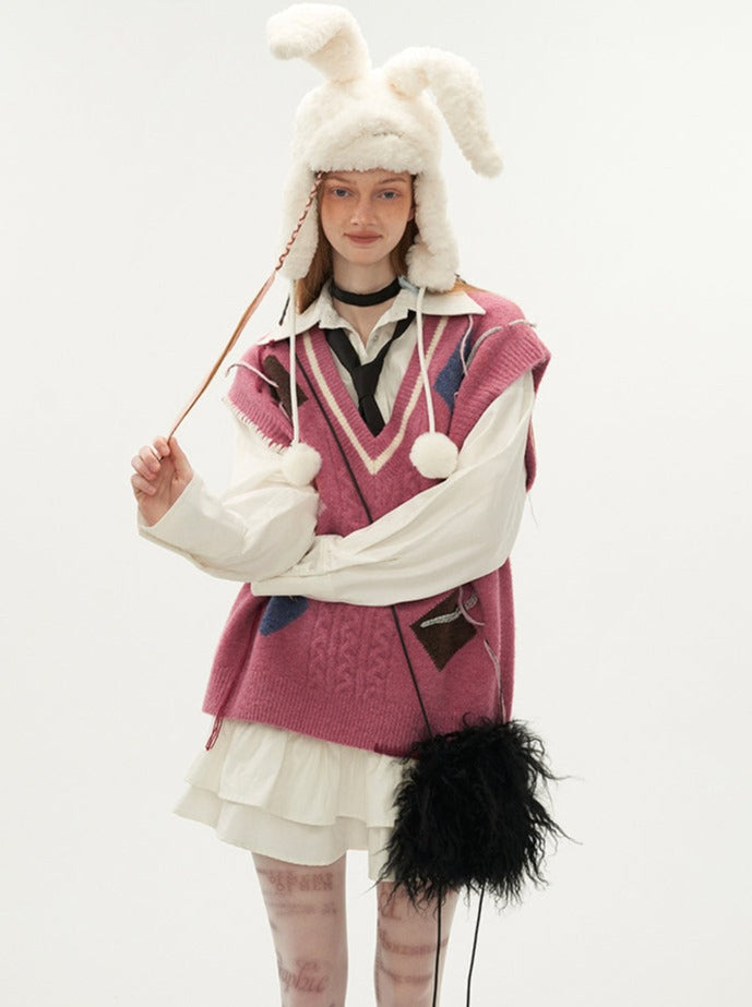 Gilet à lacets en maille argyle