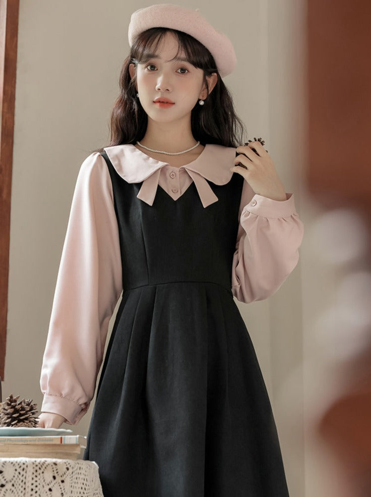 Piece Faux Middle Preppy Style Two French Dress