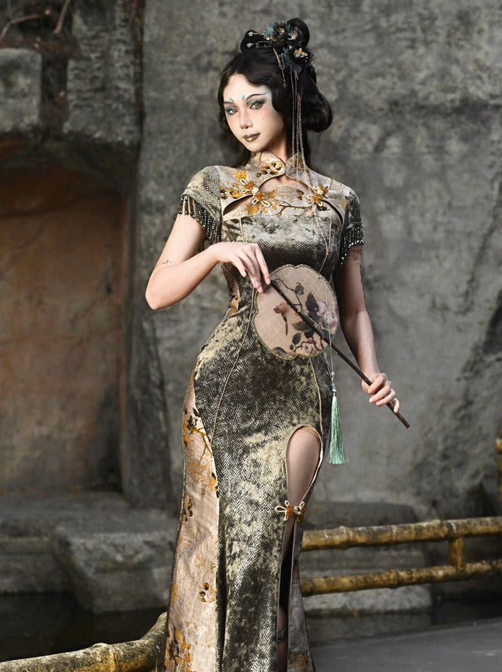 ドレス マーメイド ロング フェスティバル ドラゴン チャイニーズ スリット バックル スリム