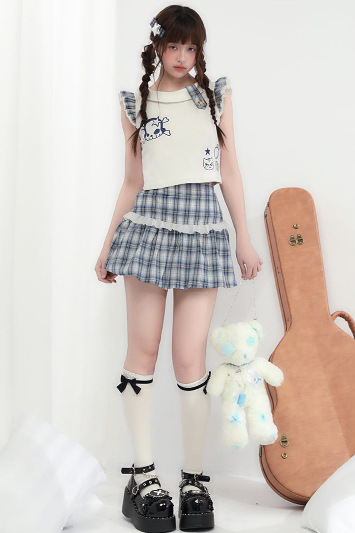 Miniskirt + Skull Checked Cat Top Sleeveless