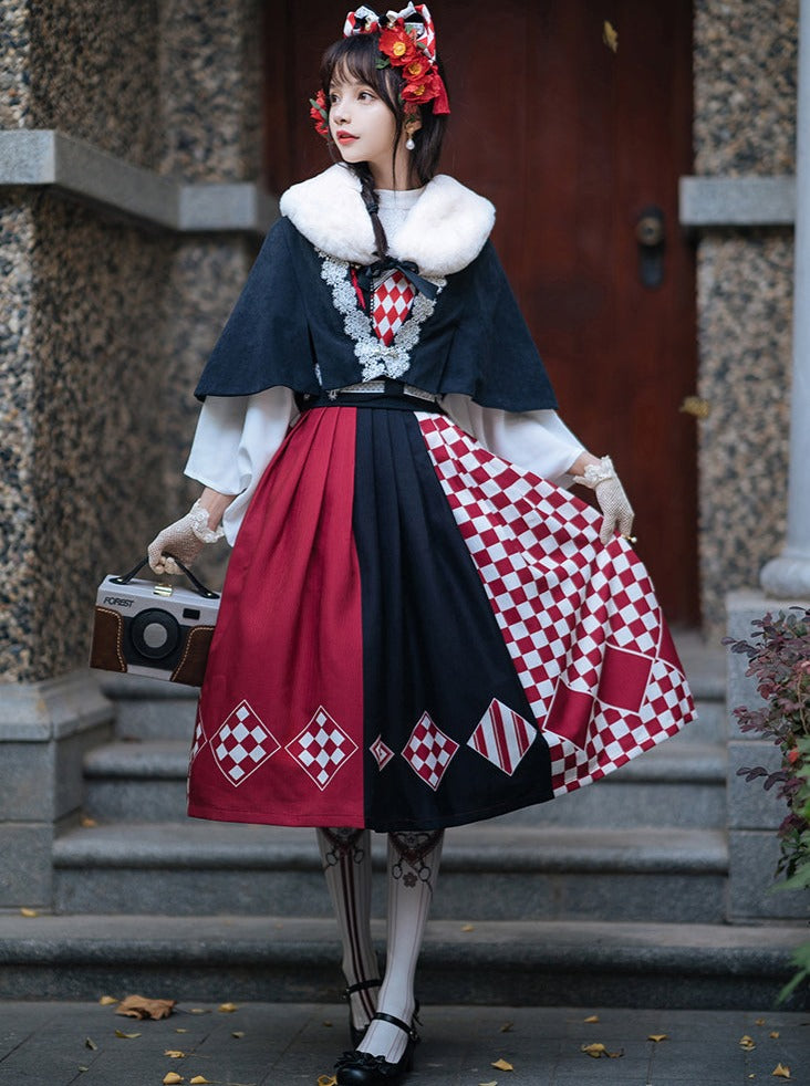 trumpet fur blouse cape + China accessories tassel scarf jumper skirt