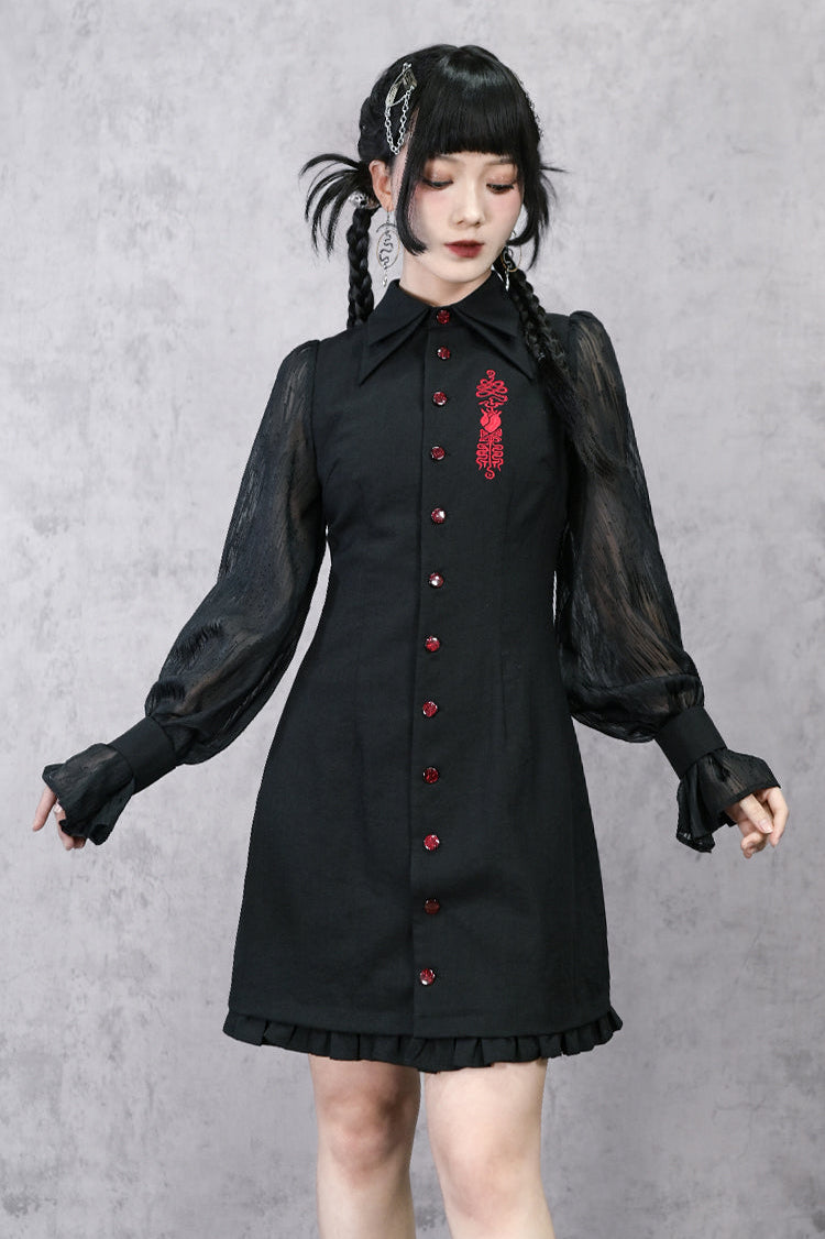 Dress Lantern Chinese Sleeve Sheer