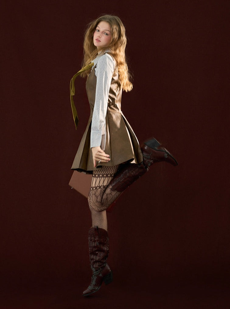 Suspender Skirt Letter Leather Printed