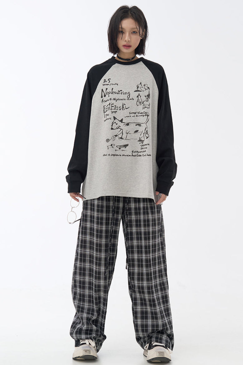 pants casual Checked wide-leg