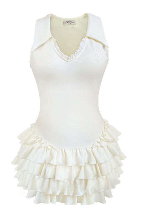 Slim Cake Dress Fit Sleeveless Chic Ruffle V-Neck
