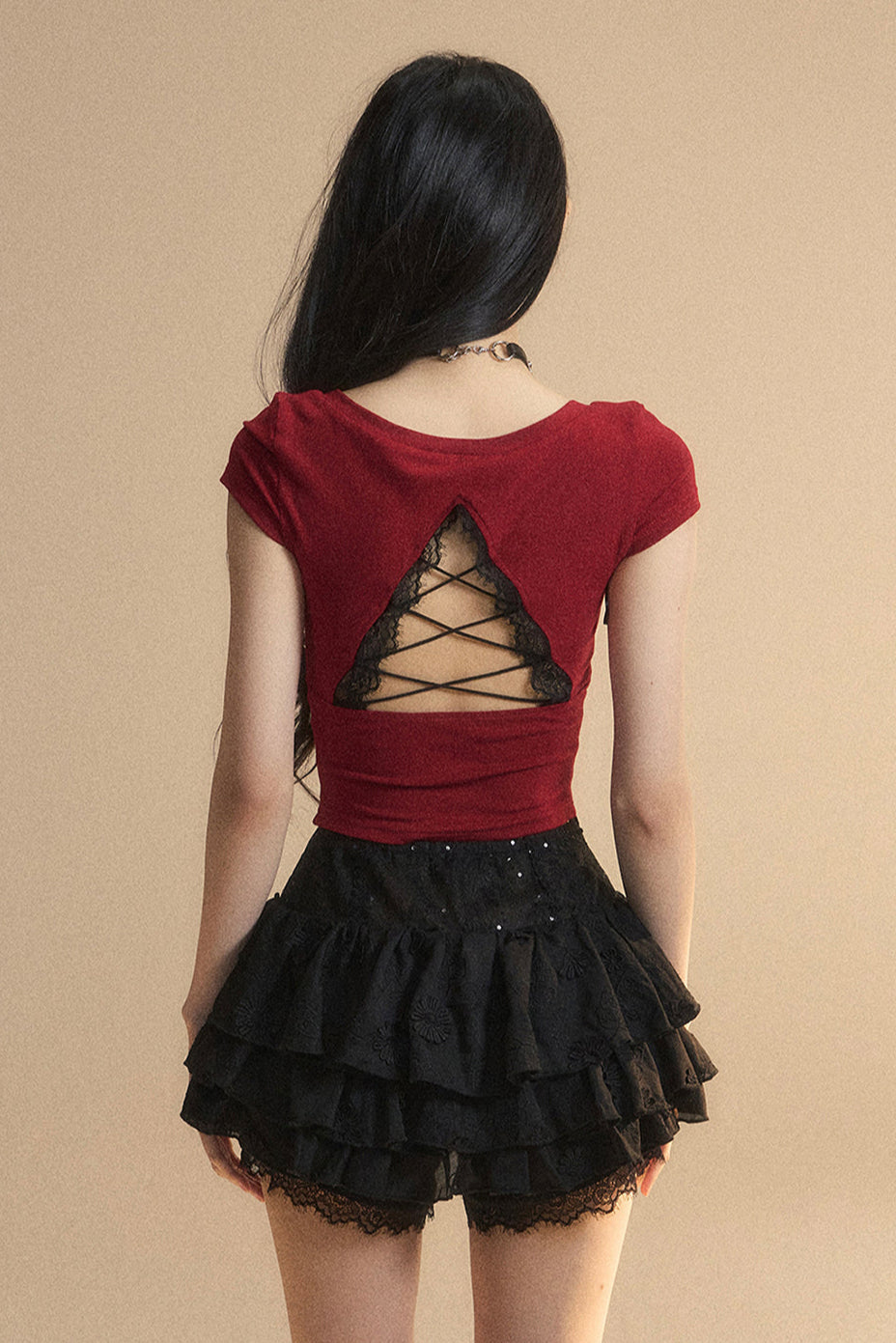 Top Reservations Ribbon Trim Lace Chic Crop