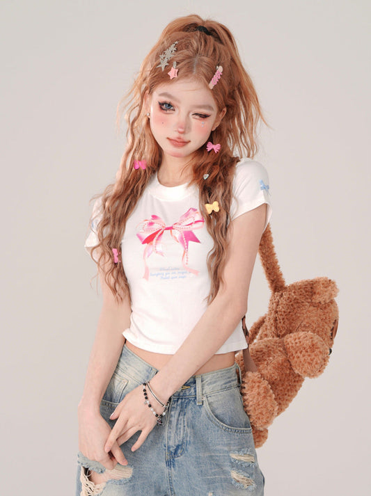 T-Shirt-Shorts mit Girly-Schleifen-Print