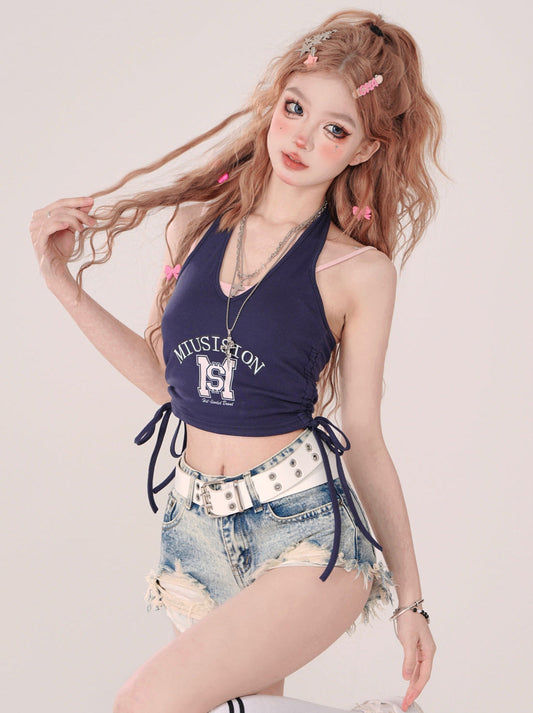 Halsstück Klar Neckholder Strapse Zwei Top Blau