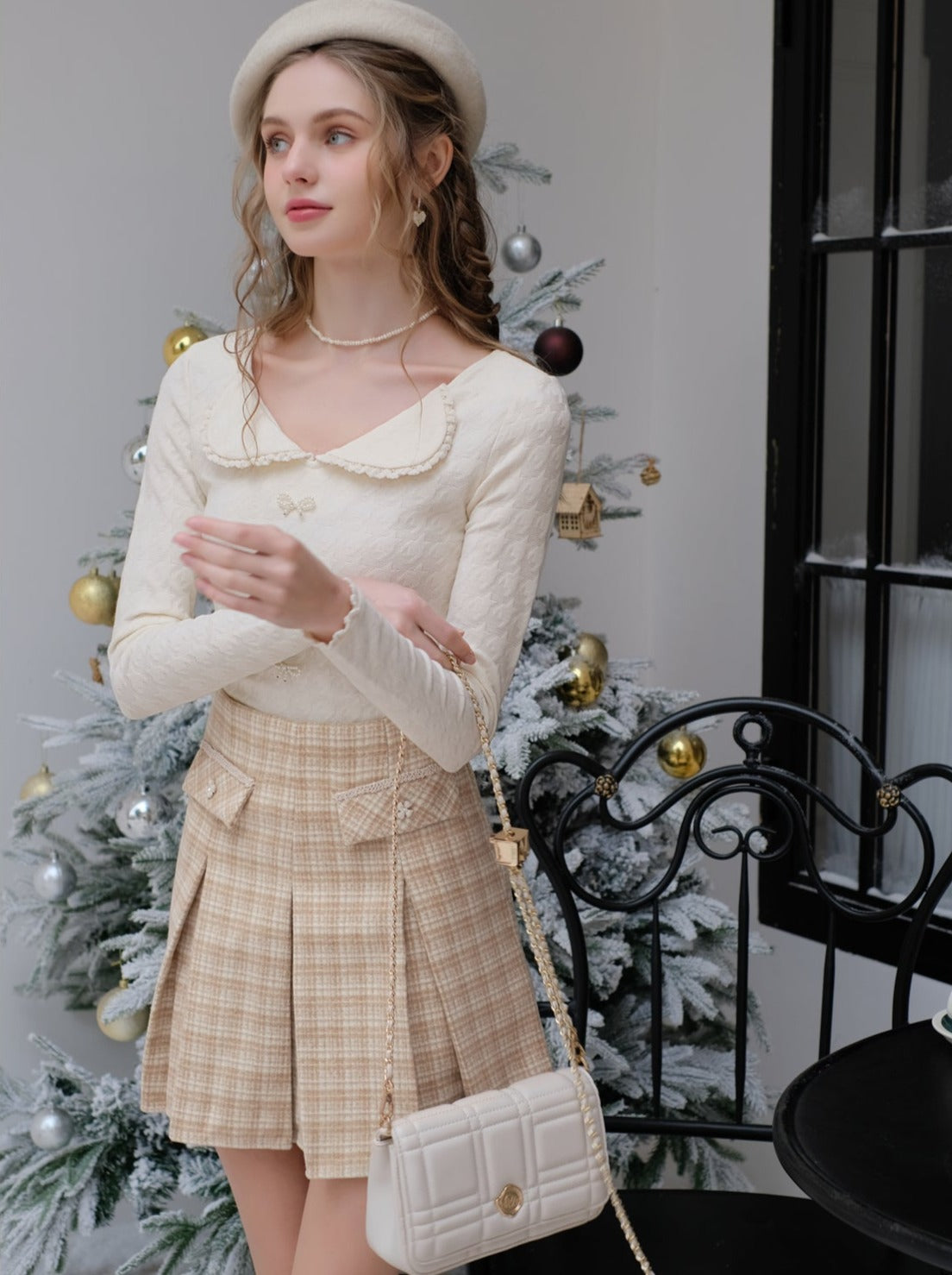 Top French Yellow Skirt Check Milkshake