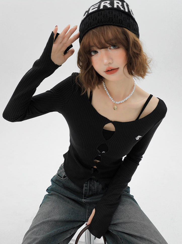 American Split Knit Camisole Top Short + Zweiteiler