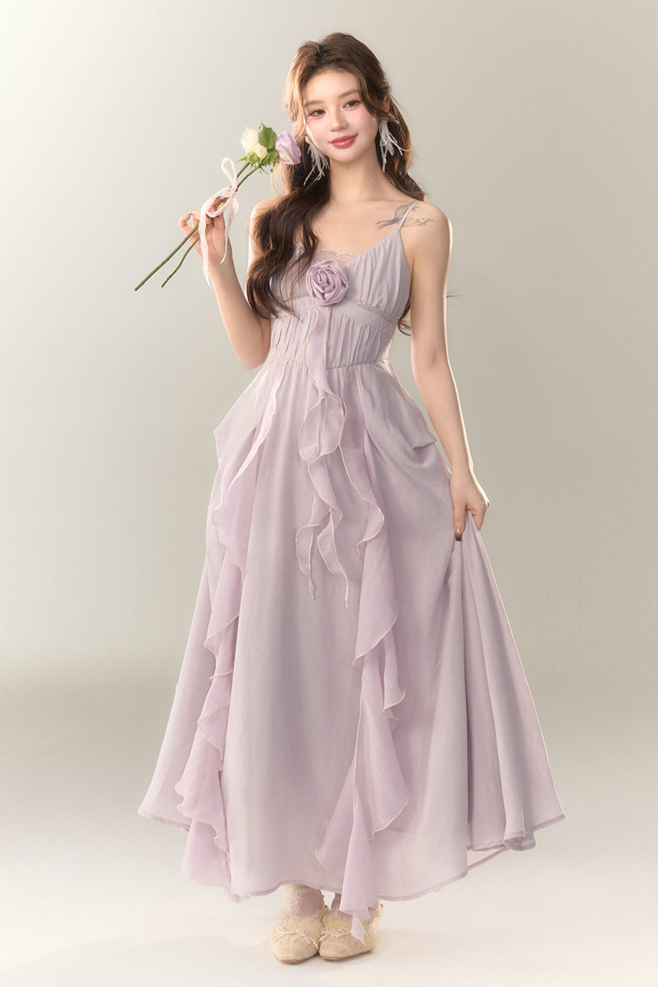 Rose Dress Work Heavy Ruffle Manta