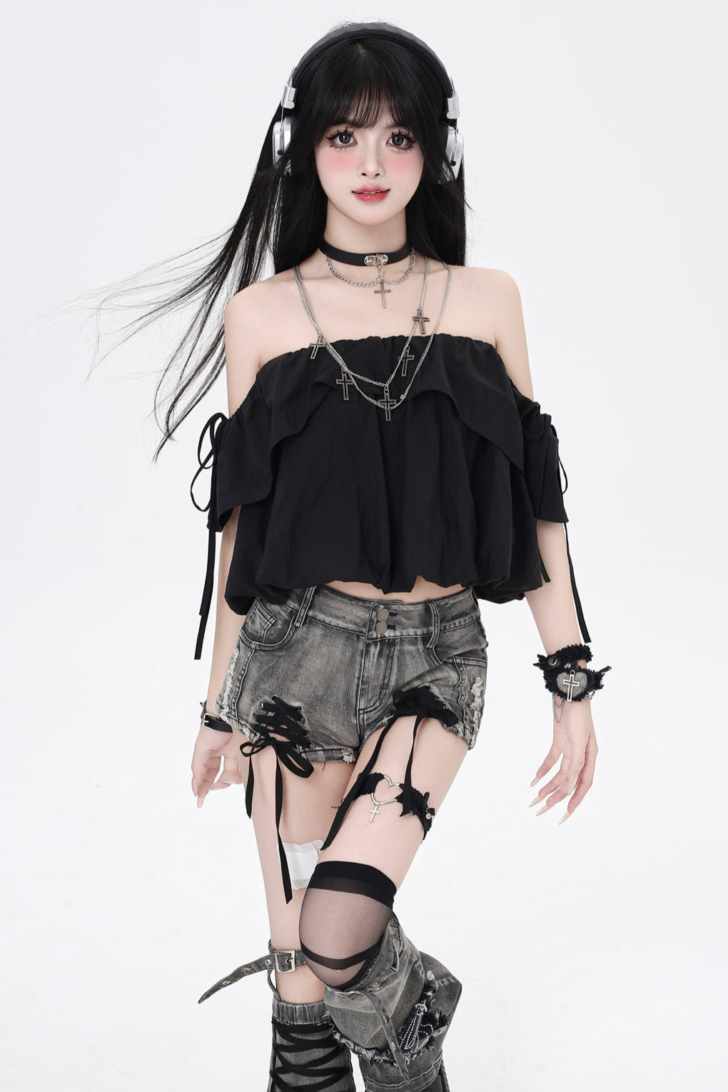 Drawstring One-Shoulder Skirt Top 3-Style