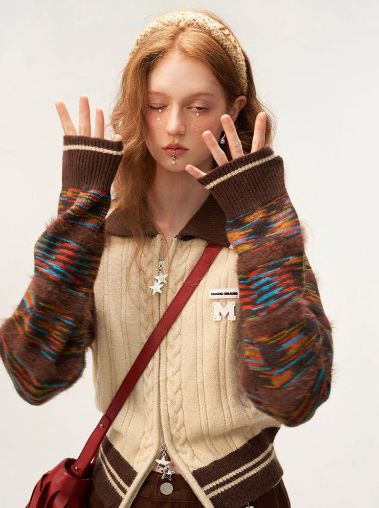 Line Mixed Zipper Double Sweater Cardigan