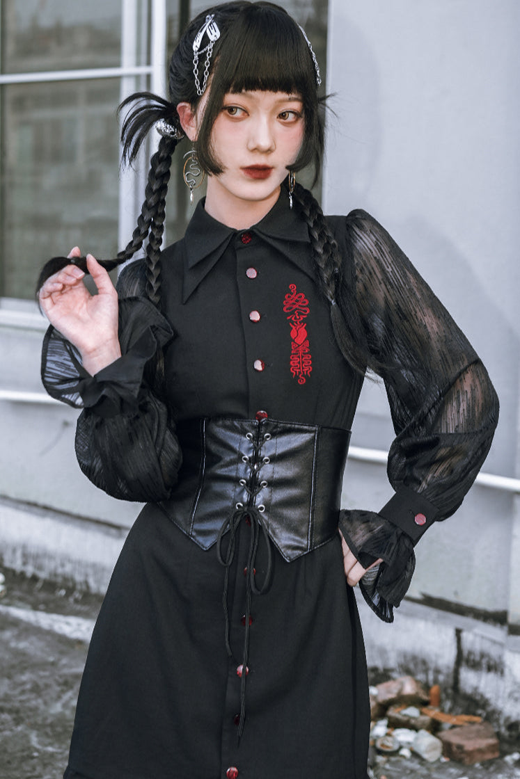 Dress Lantern Chinese Sleeve Sheer
