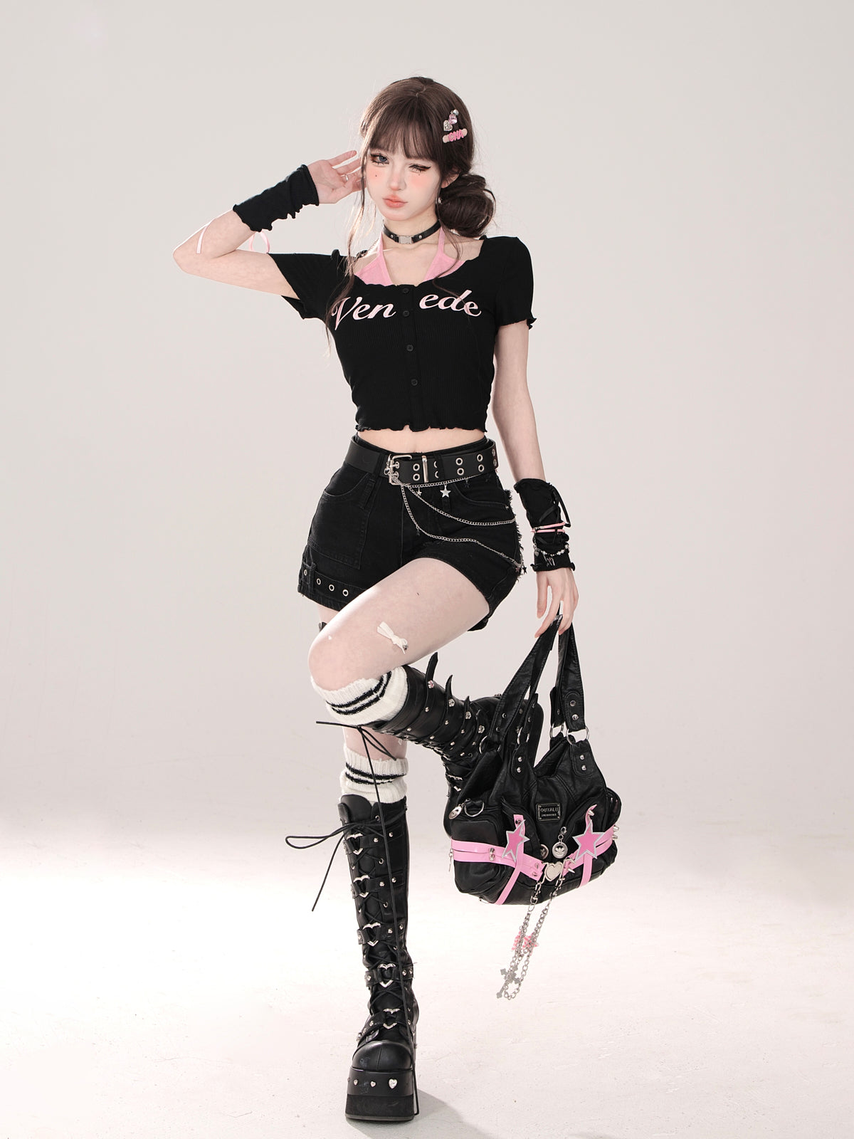 Faux Short Neckholder U-Ausschnitt T-Shirt und Zweiteiler