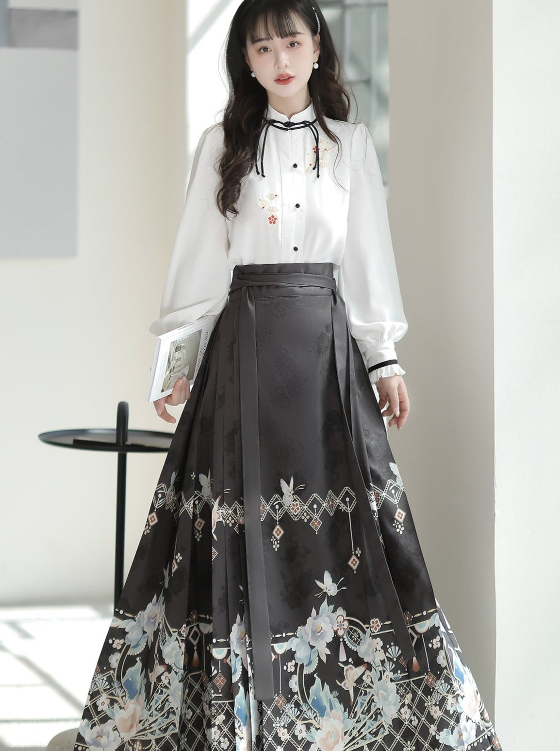 Bluse Lang China Dunkel Elegant Rock
