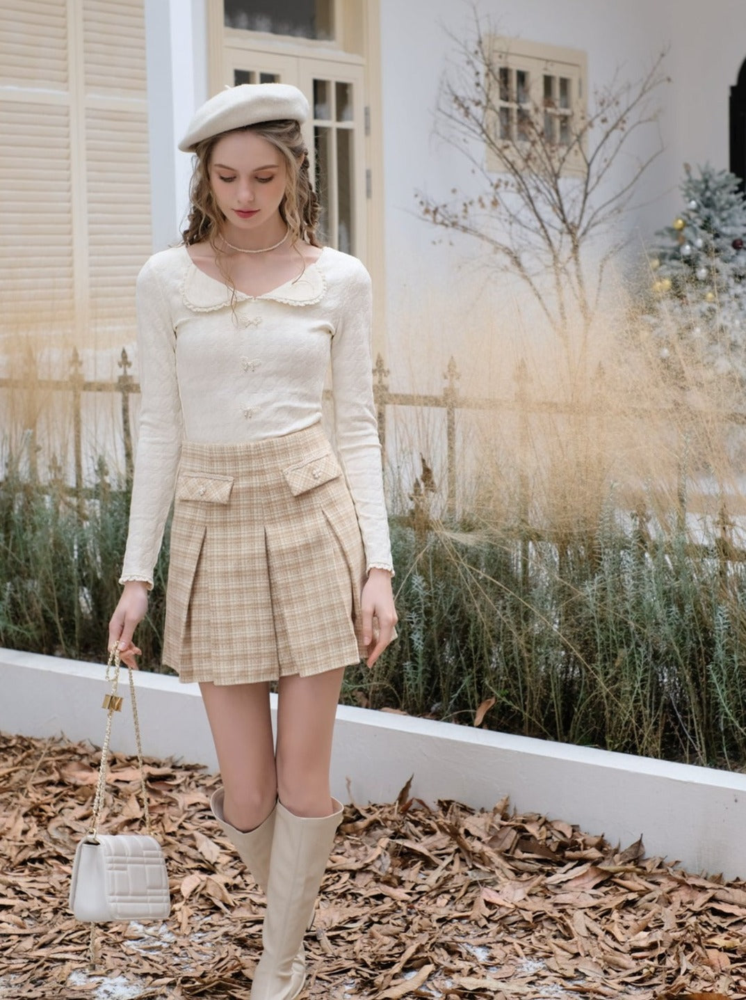 Top French Yellow Skirt Check Milkshake