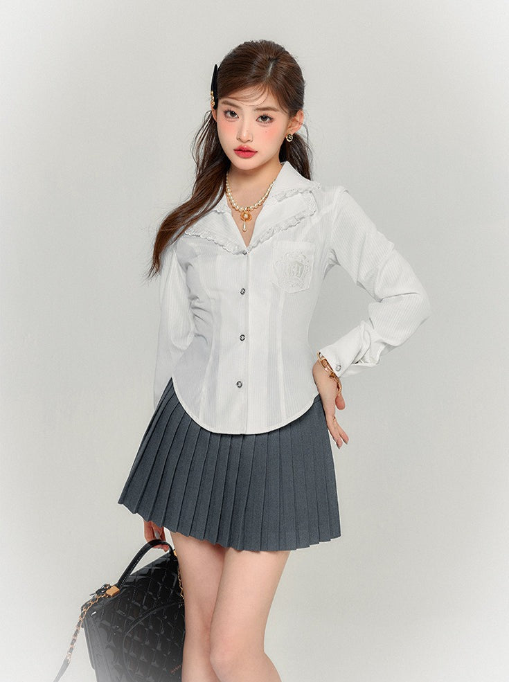Chemise rétro avec gilet et jupe slim plissée style collège