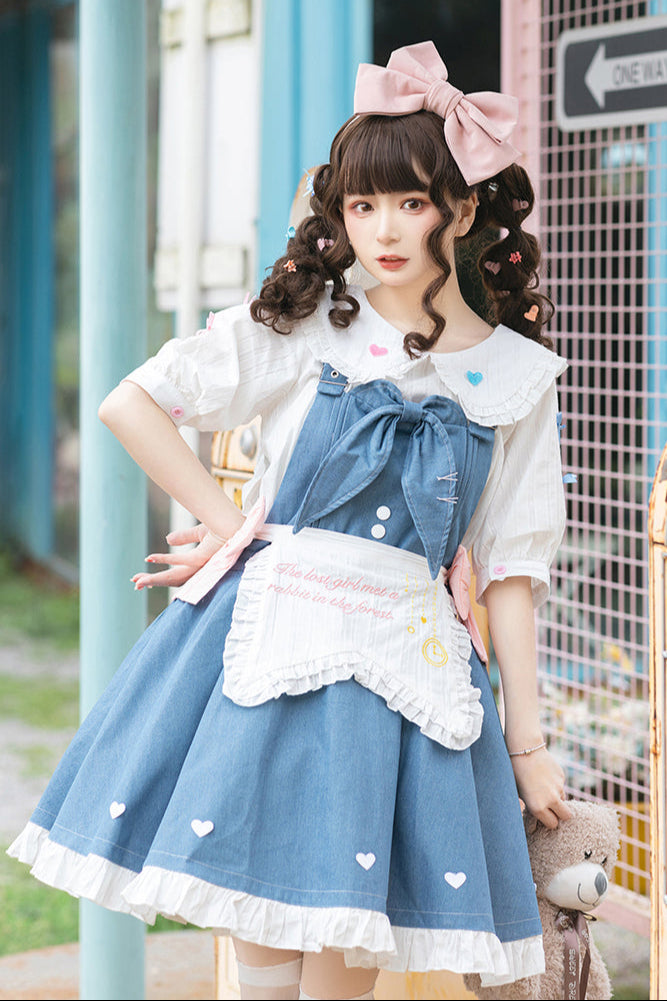 + Denim Apron Lolita Innerwear Jumper-skirt Light Doll Raw