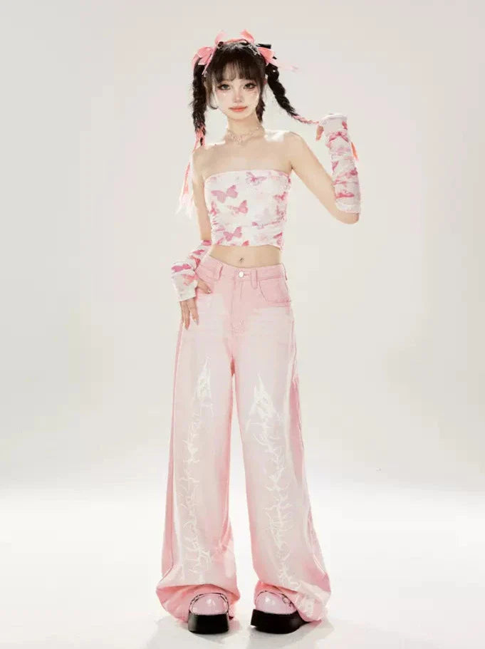 Butterfly + Top Arm Cover Tube Print Sleeves Mesh